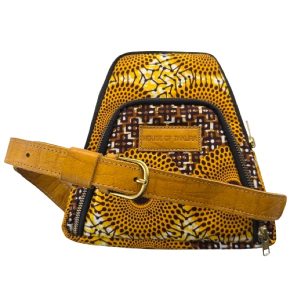 House of Takura Alpha Belt / Crossbody Bag Handcrafted African Print Yellow